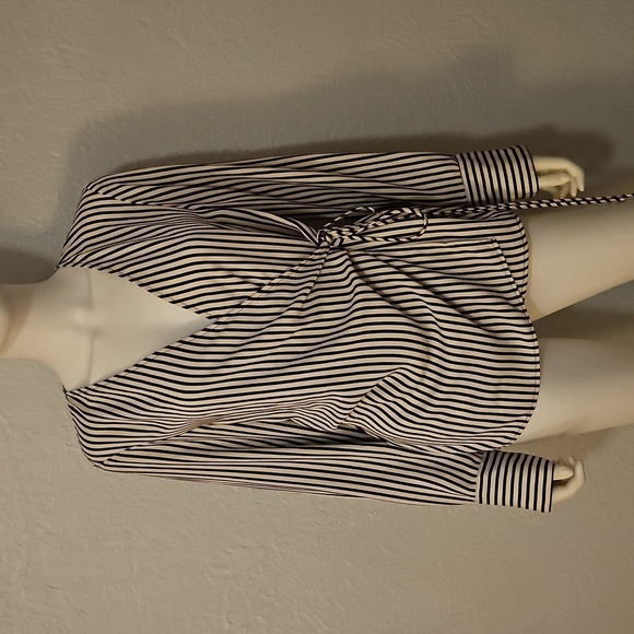 Vtg H&M Vertical Striped Surplice V-Neck Long Sleeve Wrap Blouse - Picture 4 of 10